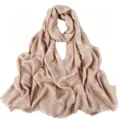 Elegant champagne metallic polka dot rayon long scarf for women with chic fringe. - 10