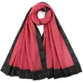 Pink pleated long scarf featuring a stylish black dotted border, soft breathable hijab. - Watermelon Red
