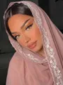 Lightweight solid color clover embroidered lace edge chiffon scarf shawl wrap for women. - 08 Lotus Root Pink