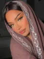Chiffon hijab scarf with delicate silver floral embroidery, lightweight and breathable shawl. - 09 Dark Pink