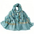 Foulard hijab léger imprimé à feuille d'or pour femmes, écharpe de voyage élégante. - 180x70cm / Bleu Lac