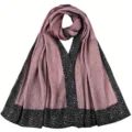 Women's pink pleated long hijab scarf with black dotted border soft breathable head wrap - Leather Purple