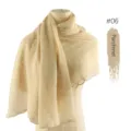 Beige chiffon embroidered scarf with delicate wave edges, elegant sheer shawl drape. - Parchment
