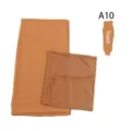 Matching color chiffon hijab and inner cap set in toast brown, lightweight and breathable. - A10