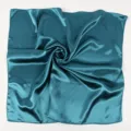 Dark teal satin square scarf, solid color imitation silk headscarf variant for women. - Dark Cyan