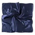 Dark blue satin square scarf, silk-feel women neckerchief, solid color band and shawl. - Dark Blue