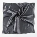 Dark grey satin square scarf, silky smooth solid color neckerchief for women fashion styling. - Dark Gray