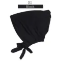 Gorro interior de hiyab ajustable de color liso y elástico de modal para mujeres - Negro