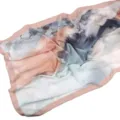 Detailed view of a fashionable printed chiffon scarf with abstract watercolor pattern and pink border. - 04