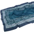 Dark blue chiffon scarf with elegant printed floral border, soft breathable spring headwear. - 10