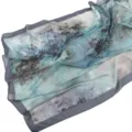 Close-up detail of the abstract printed chiffon scarf showing soft fabric and blue texture. - Purple Embroidery (05)
