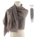 Chiffon embroidered scarf women Muslim hijab shawl elegant floral lace edge lightweight head wrap - Silver Gray