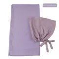 Chiffon hijab en strikmuts set, elegante lavendelgrijze lange sjaal voor dagelijks. - Lavendelgrijs
