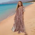 Stunning brown tie-dye beach cover-up maxi dress, perfect for summer vacation and resort wear. - 135cm / 05