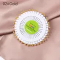 Gold pearl head pins in a round wheel design, perfect for sewing, crafting, and scarf fixing. - 02 Gold