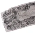 Detailed shot of a lightweight chiffon long scarf featuring elegant black lace and grid patterns. - 70