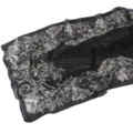 Elegant black white chiffon long scarf with baroque floral lace border and grid pattern detail. - 69