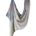 Detailed view of a elegant printed long scarf with watercolor lotus floral design style. - 184