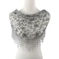 Elegant grey lace floral sequin triangle shawl scarf for women, breathable mesh sheer wrap. - Black Gray