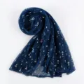 Details of the dark blue glitter metallic sheer scarf, lightweight and breathable for summer. - Royal Blue