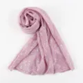 Pink pleated metallic scarf detail, shimmering sequins, breathable lightweight shawl fabric. - Dusty Pink