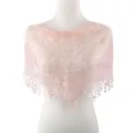Pink lace triangle shawl scarf with floral embroidery and sequins. Perfect breathable accessory. - Bright Pink