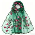 Green sheer embroidered scarf, lightweight floral shawl wrap for women and girls stylish. - 170*55cm / 02 Green