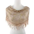Brown lace triangle scarf shawl with delicate floral embroidery and elegant tassel fringe. - Black Khaki