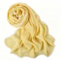 Light yellow crinkled hijab scarf with white lace trim, soft cotton-linen style variant. - Yellow
