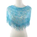 Châle triangulaire en dentelle bleue, écharpe ajourée brodée de fleurs avec franges. - 05 Bleu