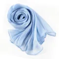 Light blue pleated shimmer long scarf, elegant satin hijab for women and daily wear style. - Sky Blue