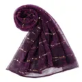 Women shimmer sequin long scarf elegant foil printed shawl metallic wrap for evening party use - 200x85cm / 05 Purple
