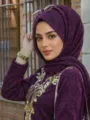 Elastic metallic hijab for women stylish sparkly head wrap with gold sequin embroidery scarf - 05