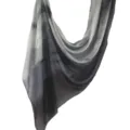 Close-up detail of the black and white gradient ink wash printed long scarf fabric texture. - 69