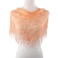 Écharpe triangle en dentelle orange, broderie florale ajourée, élégant châle à franges chic. - 06 Orange