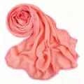 Pink linen-feel crinkled scarf with delicate lace trim, perfect for daily fashion wear. - 09 Orange Pink