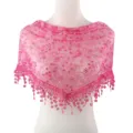 Châle triangulaire en dentelle rose pour femme écharpe florale respirante avec franges. - Rouge Rose