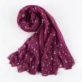 Purple Women Pleated Sequins Lurex Scarf Lightweight Breathable Shawl For Daily Wear - Plum Red