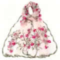 Women's lightweight nylon embroidered long scarf pink floral fashion versatile shawl - 170*55cm / Light Beige