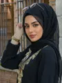 Elastic metallic fabric black hijab fashion women head covering scarf stylish variant design - Symmetrical Black (07)
