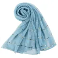 Light Blue Pleated Sequin Scarf Elegant Metallic Shimmer Shawl Women Fashion Long Hijab - 200x85cm / Sky Blue