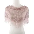 Châle capelet en dentelle à sequins floraux roses pour femmes, écharpe maille respirante. - Gris Rose