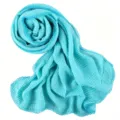 Turquoise crinkled lace trim hijab scarf, comfortable cotton-feel fabric head wrap. - Lake Blue