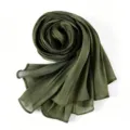 Olive Green Pleated Shiny Silk Scarf Elegant Long Hijab Breathable Crinkle Wrapper - Army Green