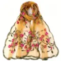 Mustard yellow sheer embroidered nylon scarf, lightweight floral shawl for women stylish use. - 170*55cm / 09 Ginger Yellow