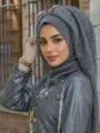 Metallic stretch hijab fashion women headscarf shimmering wrap headwear for daily wear variant. - 09