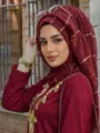 Κόκκινη μαντίλα hijab με παγιέτες για γυναίκες, κομψό λαμπερό κάλυμμα κεφαλής με τοπ. - 200x85cm / Μπορντό