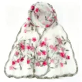 Women lightweight nylon embroidered long scarf, sheer floral shawl wrap for daily wear. - 170*55cm / Cream White