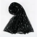 Black metallic sequin long scarf for women, breathable thin polyester material, elegant daily shawl. - 09 Black