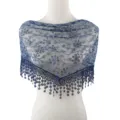 Foulard triangulaire en dentelle bleue pour femme, châle floral pailleté ajouré élégant. - 11 Bleu Tibétain